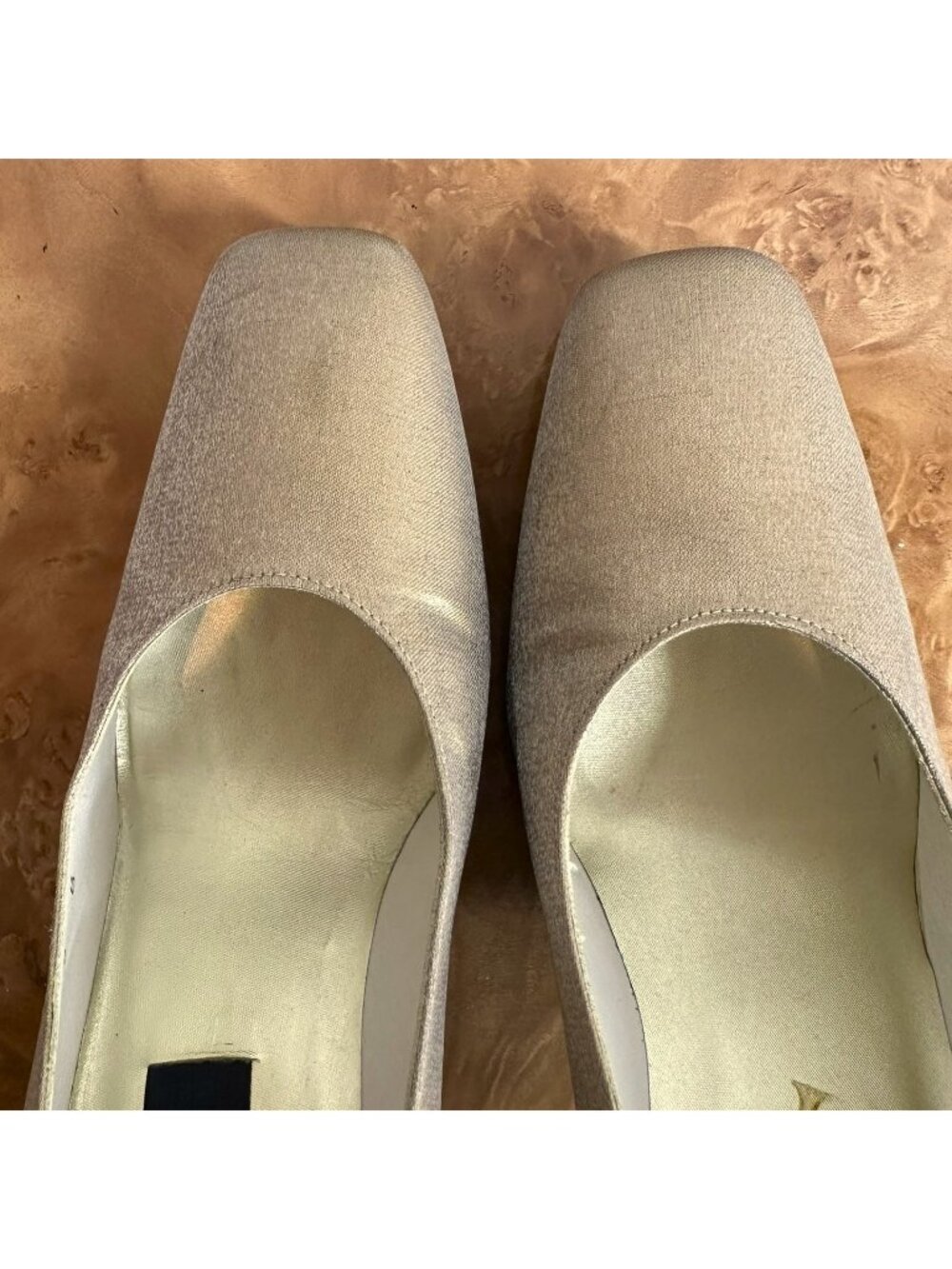 Stuart Weitzman Metallic Champagne Silk Satin Pumps Block Heel Size 8B - Picture 5 of 7